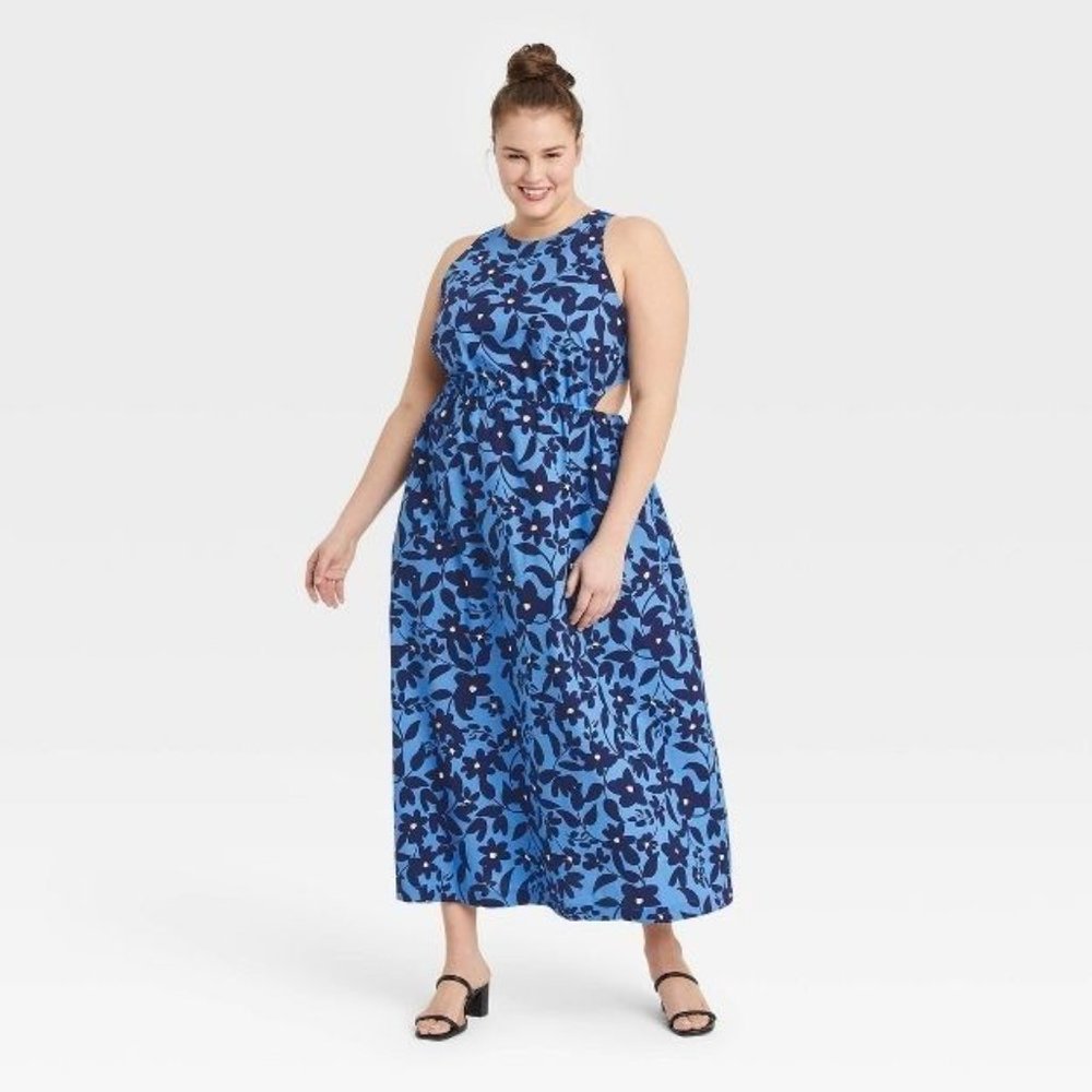 Who What Wear Women's Dress 3X Cut Out Sides Blue Floral Maxi Sleeveless New - Picture 9 of 9